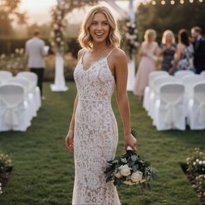 DO+BE Vintage Elegant Floral Lace Midi Dress